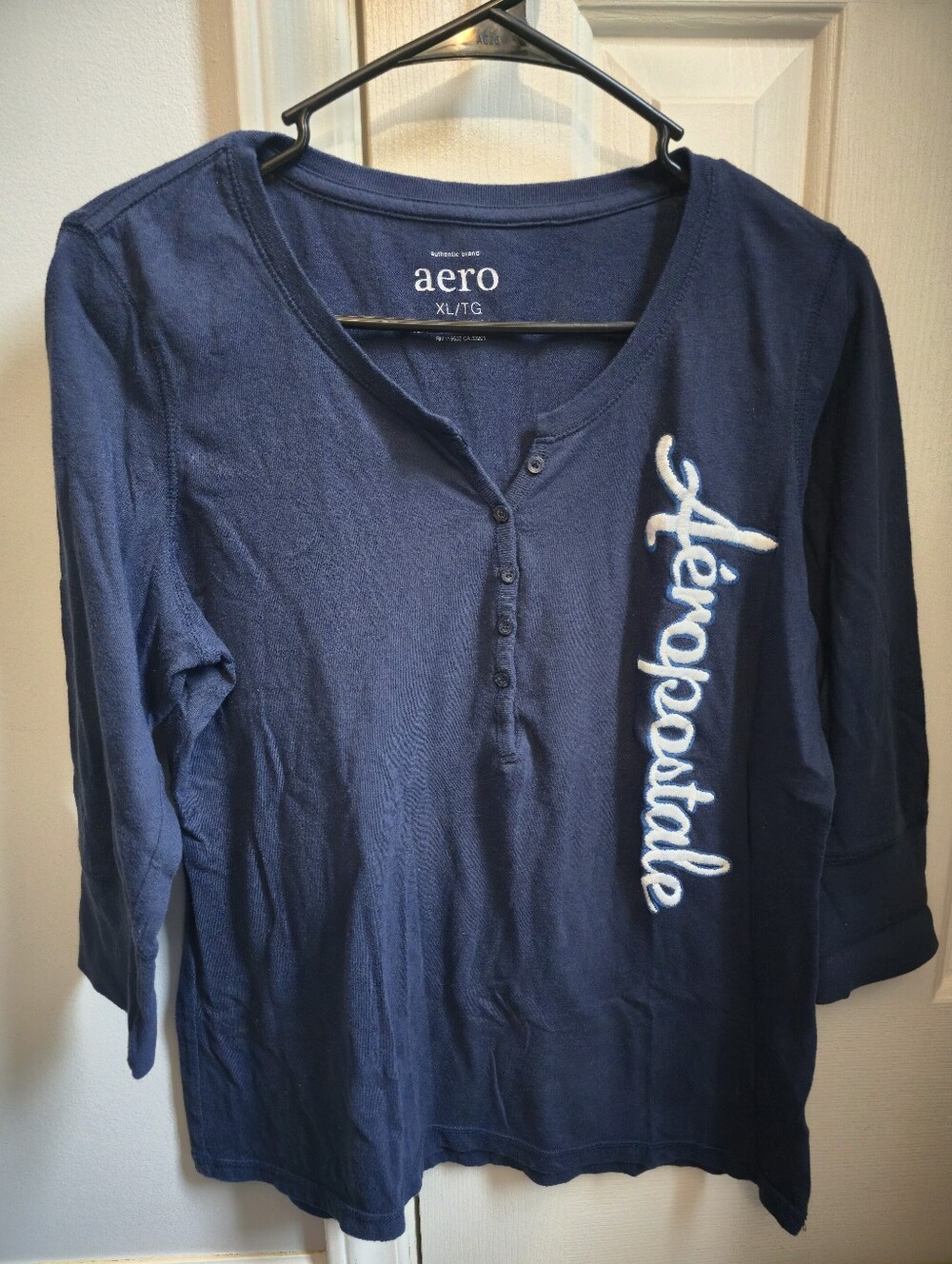 Aéropostale Navy Logo Henley Top
